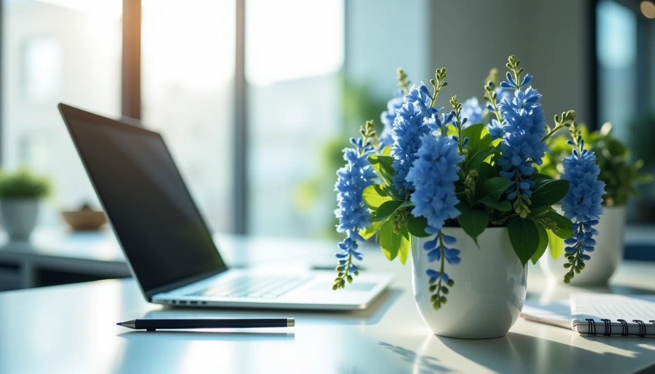 Plante grimpante fleur bleue et bien-être au travail